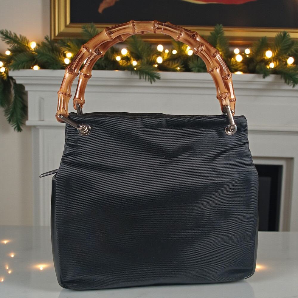 Authentic Gucci Bamboo handle Black Nylon & leather Tote bag MSRP $1,800